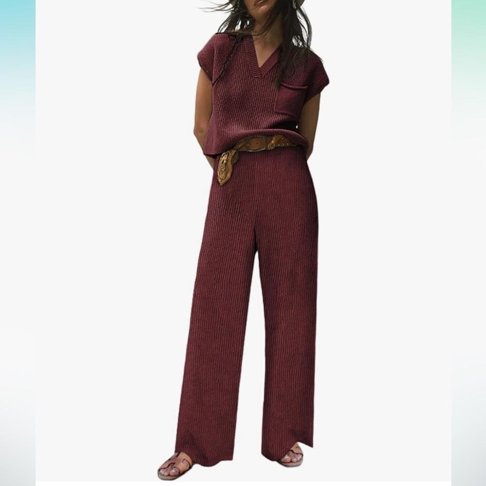 Burgundy Knit Two Piece Set Size Large